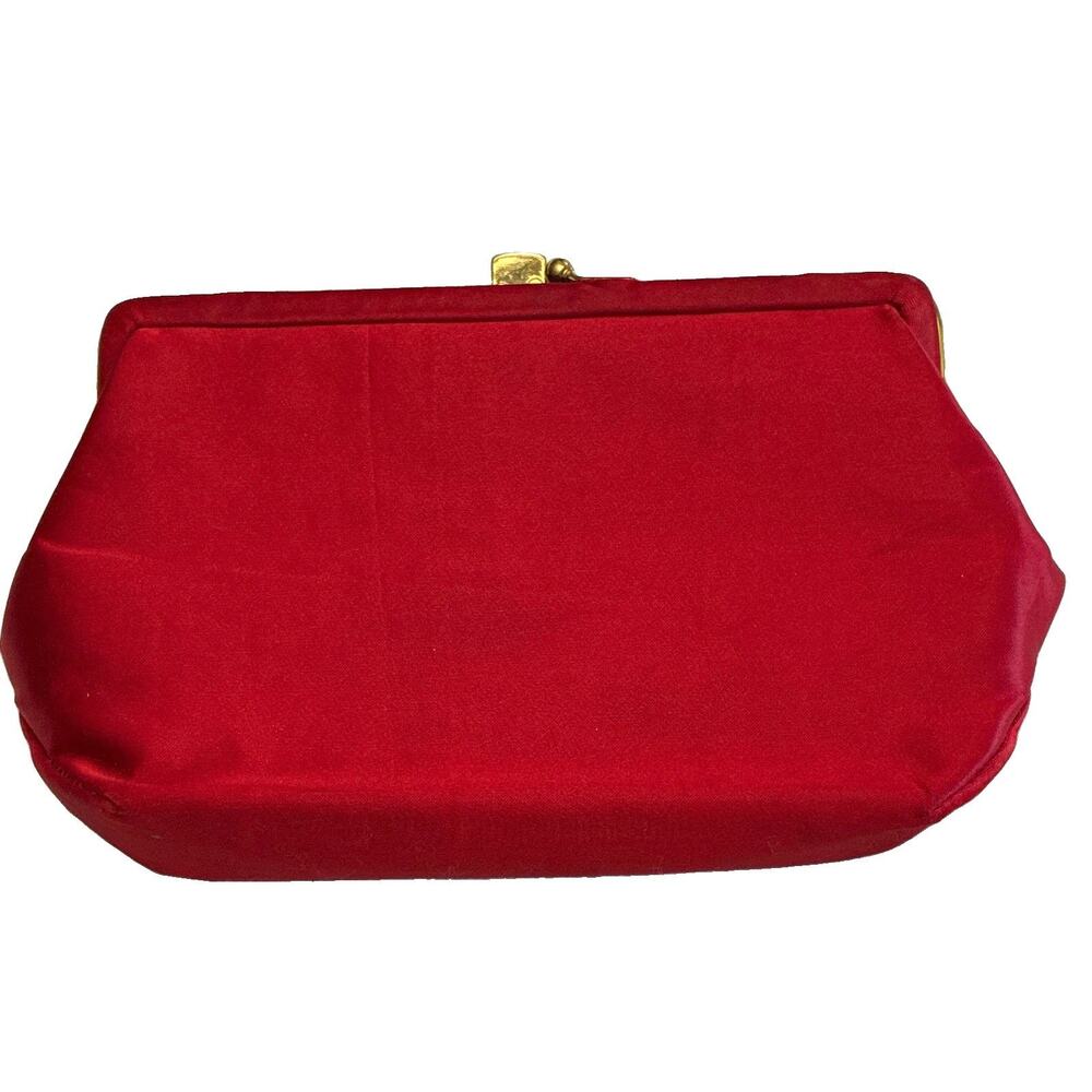 Vintage 1950s Ingber Red Satin Clutch Evening Bag Dual Compartment Dachshund Log